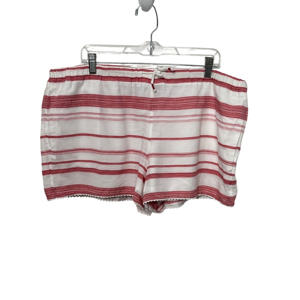 Polo Ralph Lauren Sleep Shorts Women XL Red White Striped Lace Trim Cotton